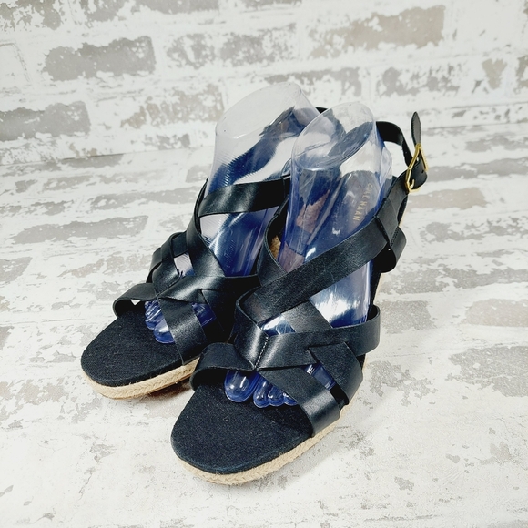 NEW Cole Haan Crystal Pink Leather Buckle Sling Back Summer Wedge Sandals T332 - Picture 2 of 12